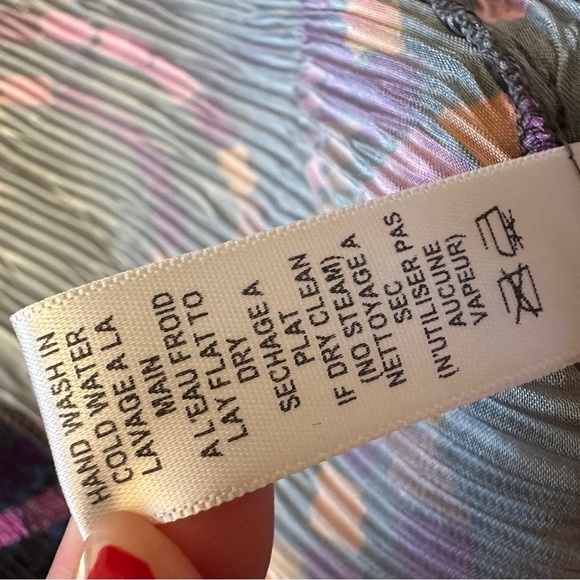 KOMAROV Button Front Lace Sleeve and Detail Crinkle Multicolor Shirt Top Dress L - Picture 9 of 9